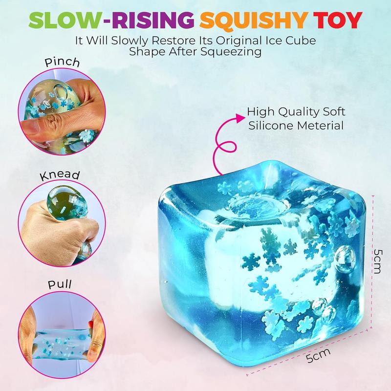 Stress Cube Fidget Toy TPR Slow Rebound Anxiety Relief Liquid Snowflake Filled Square Ice Cube Squishes Sensory Toy fake  globbles fushigi  ball