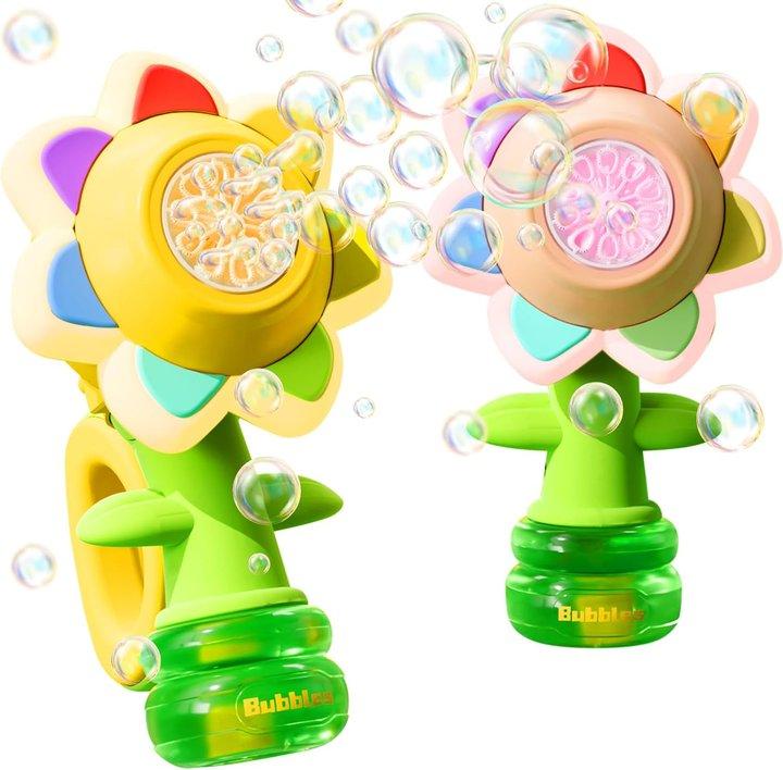 Toy for Indoor Outdoor Party, Seven-color Flower Bubble Machine, Handheld Design, Large Bubble Output, Sunflower, bubble twirler, wubble bubble balls, touchable bubbles, fun bathtoy, bubblemachine toys bubble twirler (Send screwdriver)