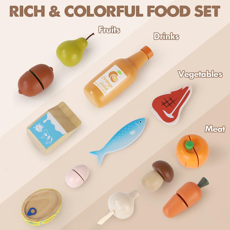 Food Pretend Play Set, Wooden Pretend Play Food Sets for Kids Kitchen, Food Toys for Kids, w  Shopping Bag, Pretend Food Play Kitchen Cutting Fruits Vegetables Toys, Boys Girls Educational Toys, Multicoloured Learning city simulation playset kitchentoys