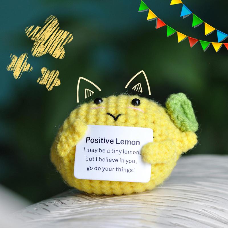 Positive Lemon Design Crochet Ornament, 1 Count Cute Creative Handmade Crochet Ornament, Home Decor for Living Room Bedroom Office