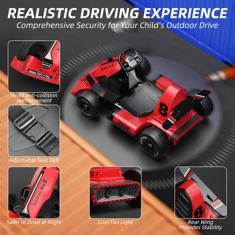 KORIMEFA 24V 12V  ElectricGo Kart for Kids Battery Powered Pedal Go Kart with Remote Control  LED Lights  USB Bluetooth