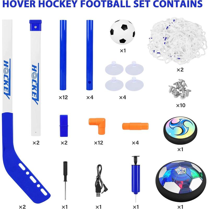 Hover Hockey Set for Kids, 3-in-1 Hover Hockey Soccer Ball Toy Set, Rechargeable Floating Air Soccer Hockey Ball with Led Light, Indoor Outdoor Sports Game Toy Gifts for 3 4 5 6 7 8+ 12 Years Boy Girl