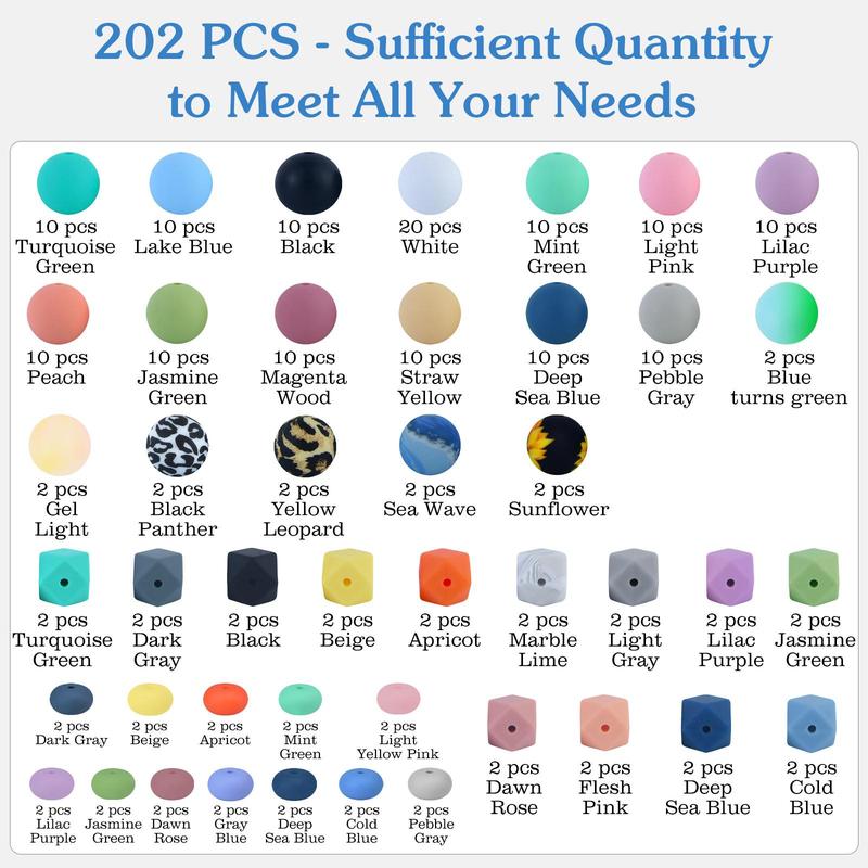 Silicone Bead Kit, 228pcs set Mixed Color Bead with DIY Accessories, Including Beaded Cord and Tassel, for DIY Bracelet Keychain Necklace, DIY Jewelry Making Supplies