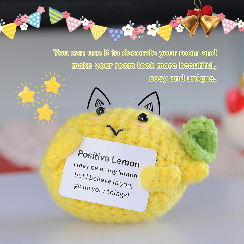 Positive Lemon Design Crochet Ornament, 1 Count Cute Creative Handmade Crochet Ornament, Home Decor for Living Room Bedroom Office