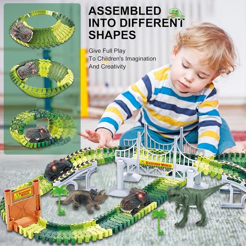 Dinosaur Glowing Rail Car Sets,Create A Dinosaur World Road Race,244 252 458 Flexible Track Sets Dinosaur Car Best Christmas Birthday Gift