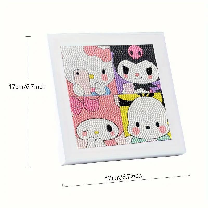 Hello Kitty Pattern DIY Diamond Art Painting Kit with Frame, 1 Set 5D DIY Cute Diamond Art Painting Kit, DIY Decor Painting for Bedroom