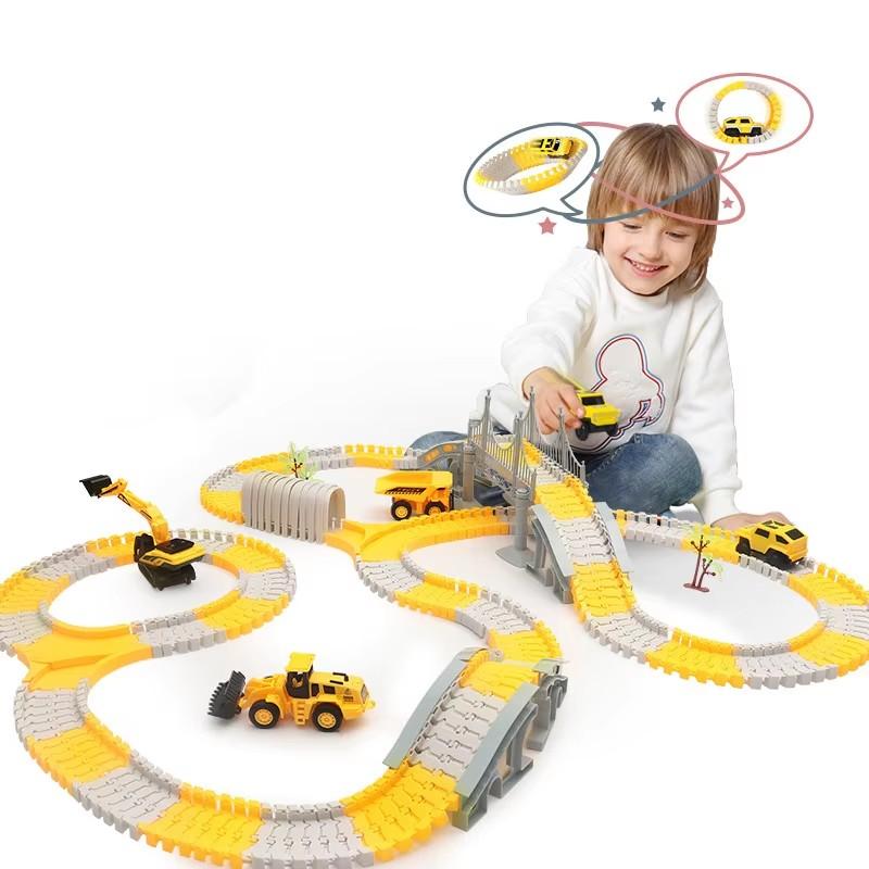 Children's Construction Toys, 255 Pieces Of Children's Toy Construction Track, 1 Electric Car, 6 Engineering Cars, Flexible Track Toy Set, Suitable For 4 56 Years Old Boys And Girls Engineering Gifts