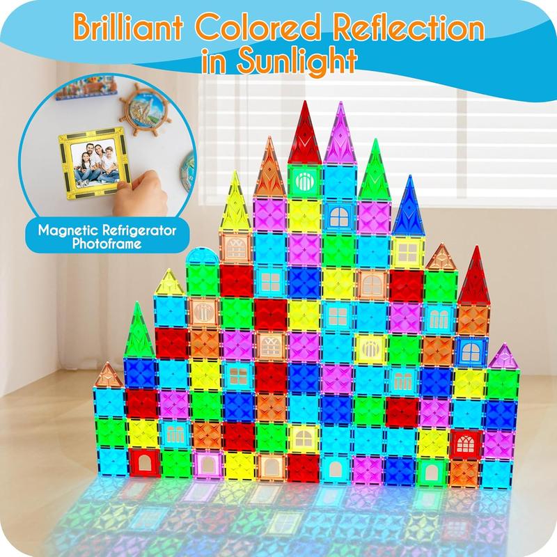 MikiBlue Magnetic Building Tiles Set for Kids, 60 PCS Magnetic Blocks Shapes Toys Colorful Clear 3D Magnetic for Boys and Girls Enhance Creativity & Learning