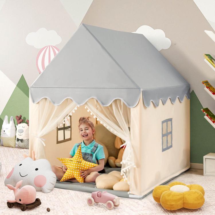 Costzon - Kids Large Play Castle Fairy Tent with Mat, Large Playhouse w Washable Mat, Windows, Solid Wood Frame, Indoor Outdoor Princess Tent for Children Boys & Girls, Castle Fairy Tent, Holiday Birthday Gift