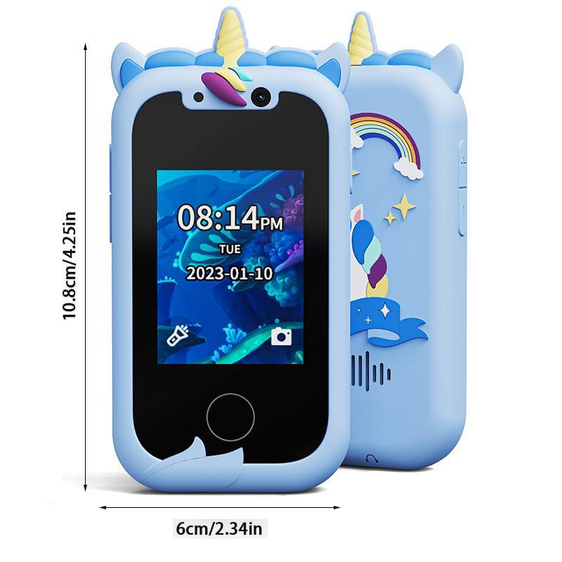 Cartoon Unicorn Design Smart Camera, 2.0 Inch Touch Screen Phone with Dual Cameras, Learning Toy Phone for Boys and Girls