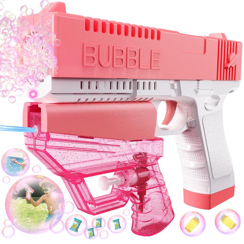 Tecnock Bubble Gun - Water Gun for Kids, 2 in 1 Bubble Machine Gun with Lights & Bubble Solution, Bubble Blaster Gun for Wedding Birthday Party, Outdoor Toys Gifts for Boys Girls (Pink),Gift for kids,Summer Toys For Kids