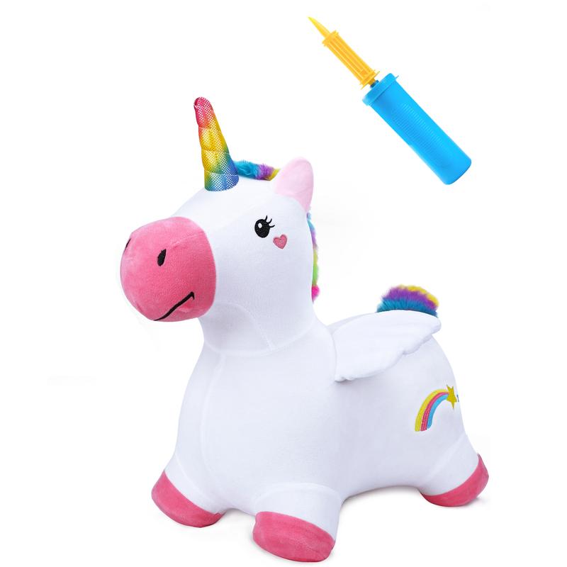 iPlay, iLearn Bouncy Pals Unicorn Horses, Toddler Girl Bouncing Animal Hopper, Inflatable Plush Hopping Toy, Outdoor Indoor Ride on Bouncer, Baby First Birthday Gift  3 - 12 Year Old Kid