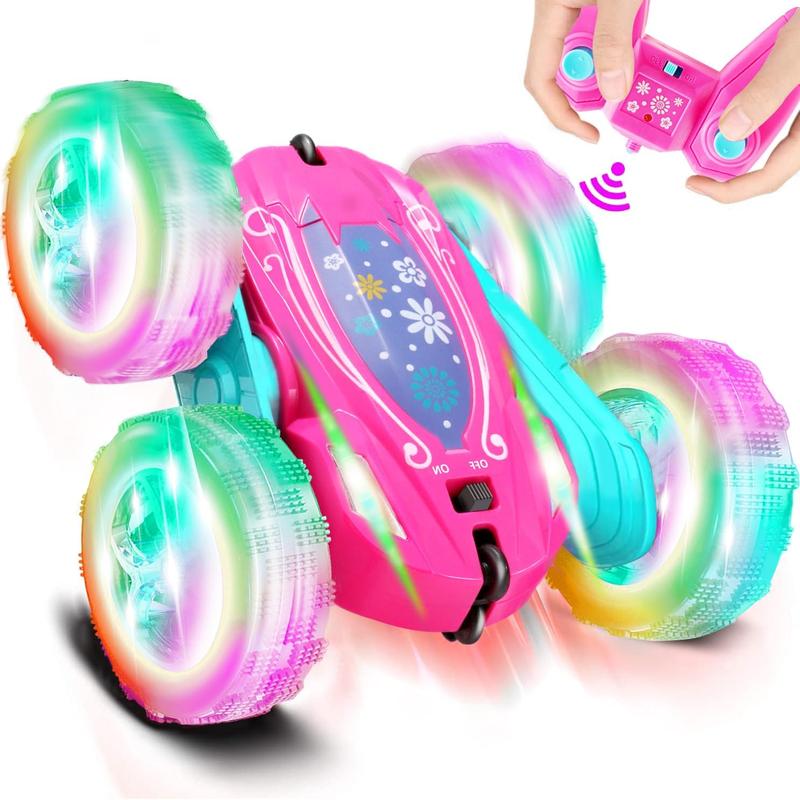 Remote Control Car for Girls : Pink RC Car Double Sided 360Flip Stunt Cars with Headlights & WheelLights Rechargeable y Car Birthday Gifts for Girl Kids Age 6 7 8 9 10 11 12 Year Old