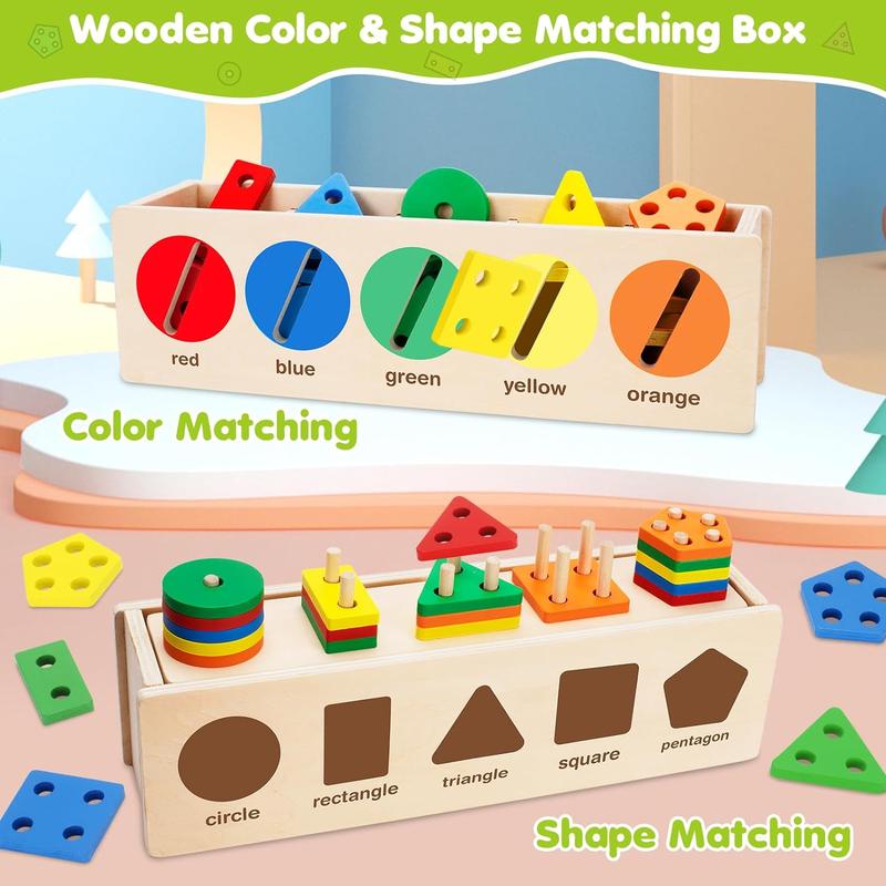 Wooden toys for boys and girls, wooden color and shape sorting matching boxes, suitable for children's learning toys, ideal toy gifts for boys and girls