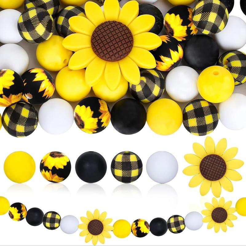 Sunflower & Bee Pattern Bead, 26pcs set DIY Handmade Jewelry Making Supplies, Bead for DIY Bracelet Necklace Keychain