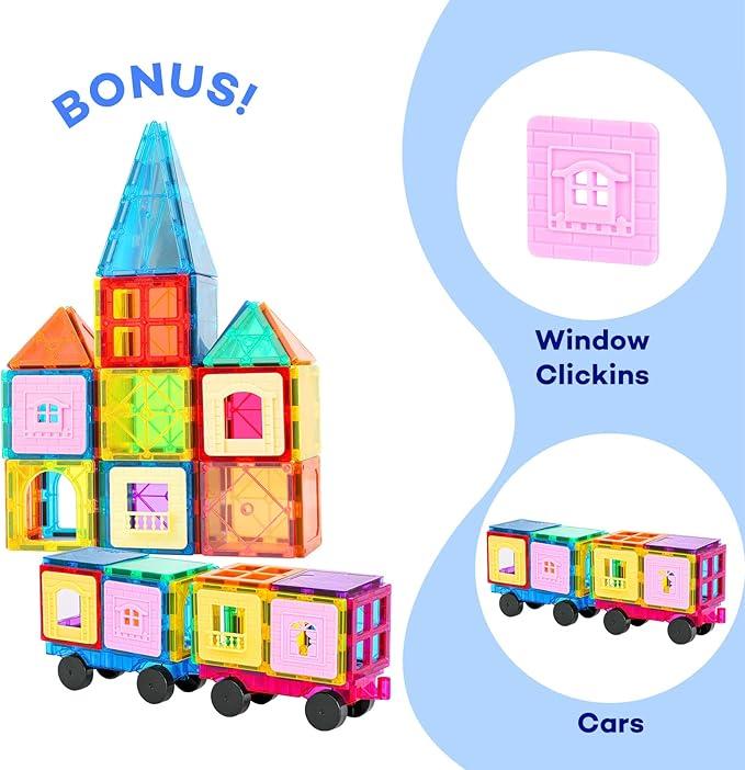 Magnetic Tiles, 103PCS Magnetic Blocks for Kids, Construction Building Set,STEM Sensory Educational Toys Gift for Toddlers Kids 3+ Year Old, Christmas Gifts