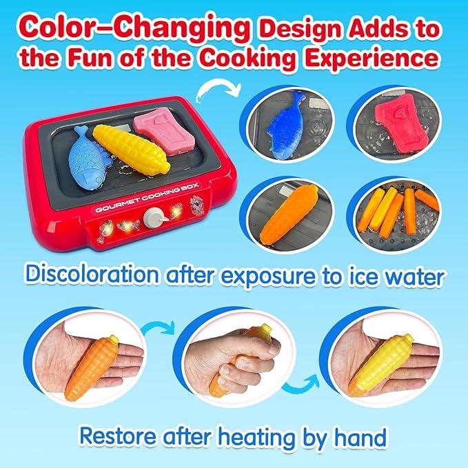 Gourmet Cooking Box Color Changing Pretend play kitchen Cooking Toys for boys and girls gift play kitchen toddlers