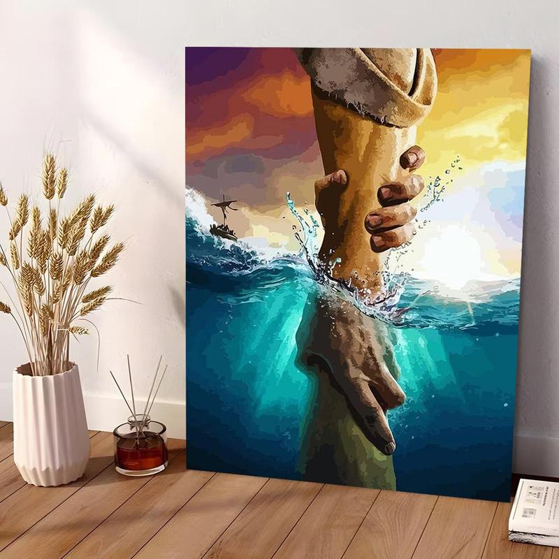 Jesus Hand Painting By Number Kit, 1 Set Frameless Painting By Number Kit with Brush and Paint, Wall Art Decor for Home Living Room Bedroom