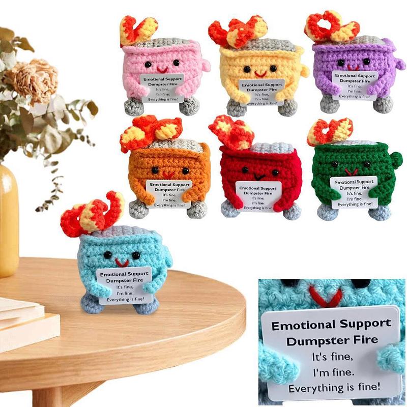 Emotional Support Dumpster Fire with Encouraging Card Positive Crochet Dumpster Fire Funny Gifts for Coworkers Friends