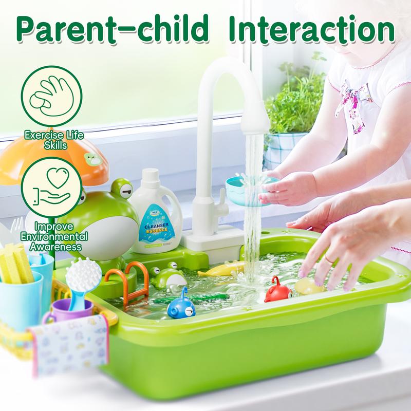 Lehoo Castle Play Sink with Running Water, Kitchen Sink Toys with Upgraded Electric Faucet, Play Kitchen Toy Accessories, Pool Floating Fishing Toys for Water Play, Kids Role Play Dishwasher Toy play sink play pretend coc in