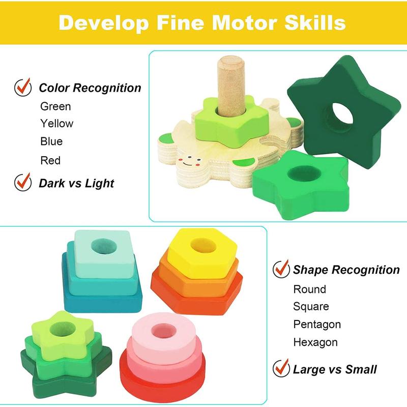 Montessori  Stacking Toys, Shape Sorter Children Toys, Wooden Funny Block Educational Puzzle Toys for Girls Boys, Preschool Learning Gifts