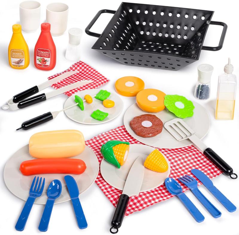  34Pcs Portable Grill Cooking Toy Set BBQ Grill Set For Christmas New Year Gift