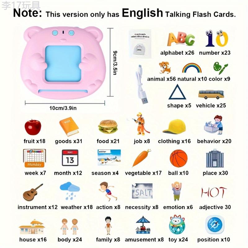 510 224pcs Talking Flash Cards for Kids, Sight Words Learning Toys, Pocket Vocabulary Educational Games, Blue & Pink Plastic, Christmas Gift