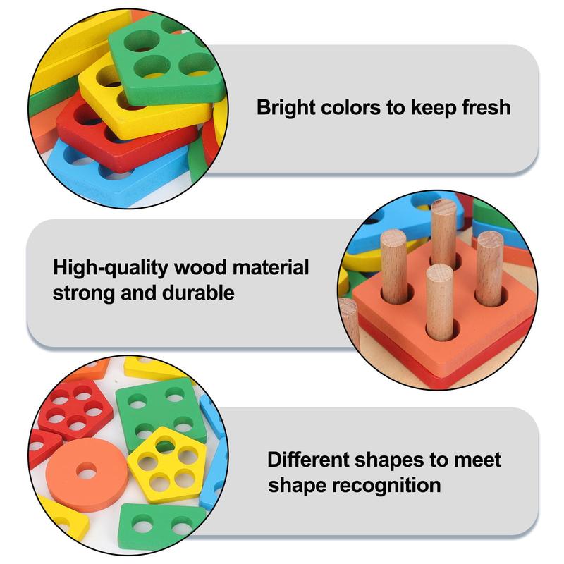 Wooden Learning Toys for Boys Girls, Colorful Shape Sorting Toys for Kids, Montessori Toy for Christmas, Birthday Gift