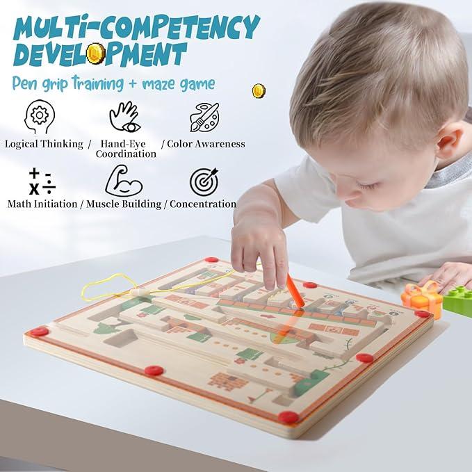 [New Shop Offer] Magnetic Color and Number Maze, Montessori Wooden Color Matching Toys, Wooden Puzzle Activity Board, Learning Educational Counting Toys for Boys Girls