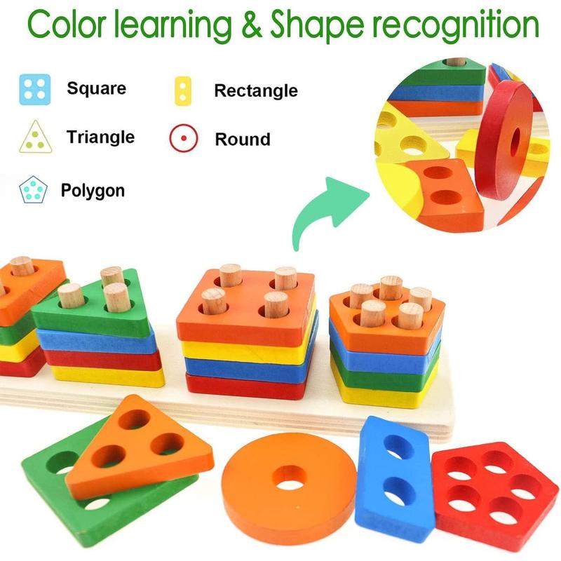 Wooden Learning Toys for Boys Girls, Colorful Shape Sorting Toys for Kids, Montessori Toy for Christmas, Birthday Gift