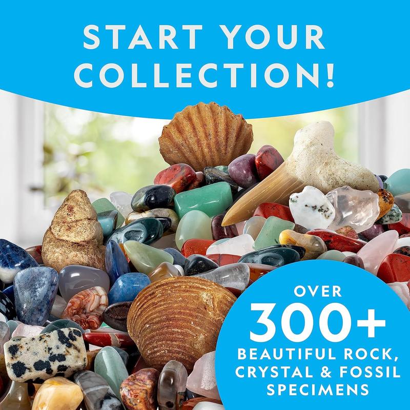 NATIONAL GEOGRAPHIC Rock Collection Box for Kids – 300 Piece Gemstones and Crystals Set Includes Geodes and Real Fossils, Rocks and Minerals Science Kit for Kids, A Geology Gift for Boys and Girls