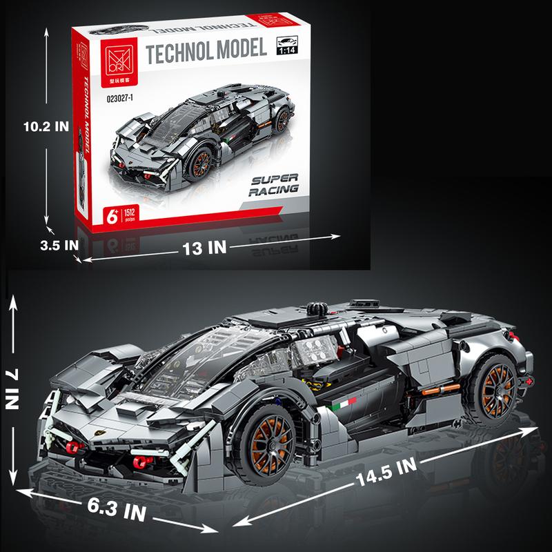 1:14 Scale Sports Car Building Blocks Set Collectible Model Building Set, Supercar Building Kit for Boys, Girls, and TeensGift for Sports Car Fans 1512 PCS (Black)