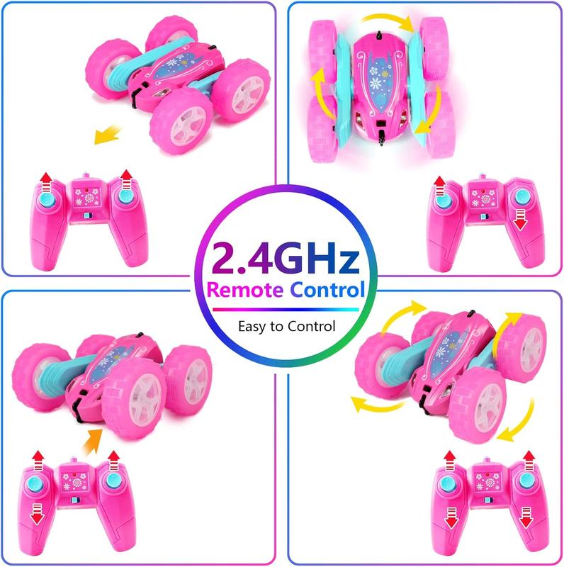 Remote Control Car for Girls : Pink RC Car Double Sided 360Flip Stunt Cars with Headlights & WheelLights Rechargeable y Car Birthday Gifts for Girl Kids Age 6 7 8 9 10 11 12 Year Old