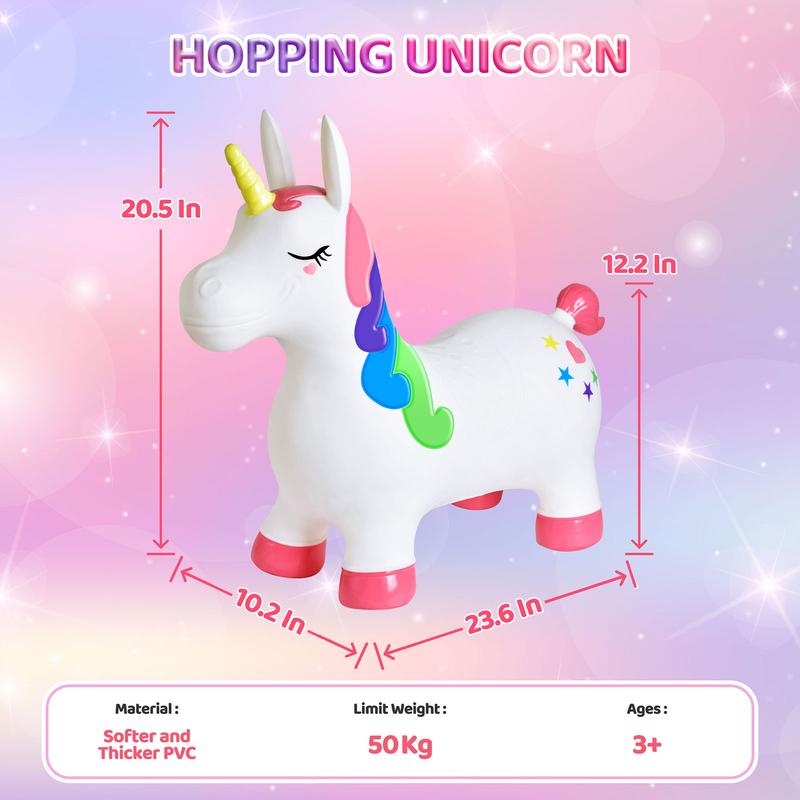 20.5 Inches Hopping Unicorn Inflatable Bouncy Horse with Pump for Kids Indoor Outdoor Ride On Toys Birthday Gift