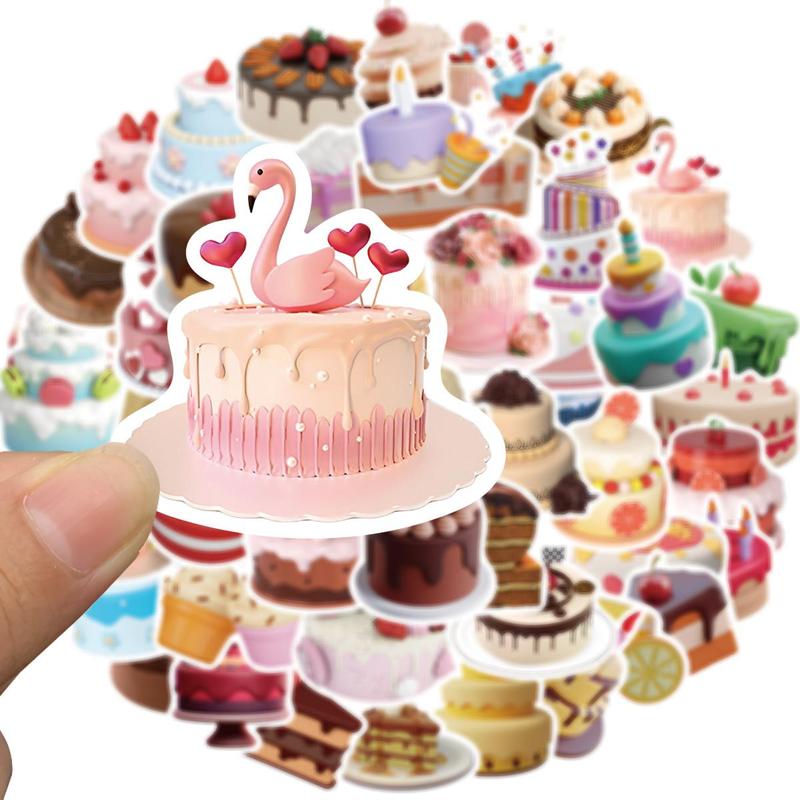 3D Cake Pattern Sticker, 50pcs set Cute Colorful Cake Sticker, DIY Decorative Sticker for Laptop, Phone, Scrapbooking, Journal Making