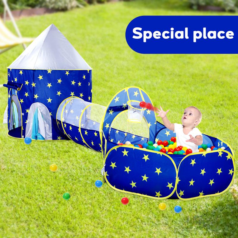 3pc Space-Themed Kids Play Tent Set with Ball Pit & Crawl Tunnel – Perfect Indoor & Outdoor Playhouse for Boys and Girls (Balls Not Included)