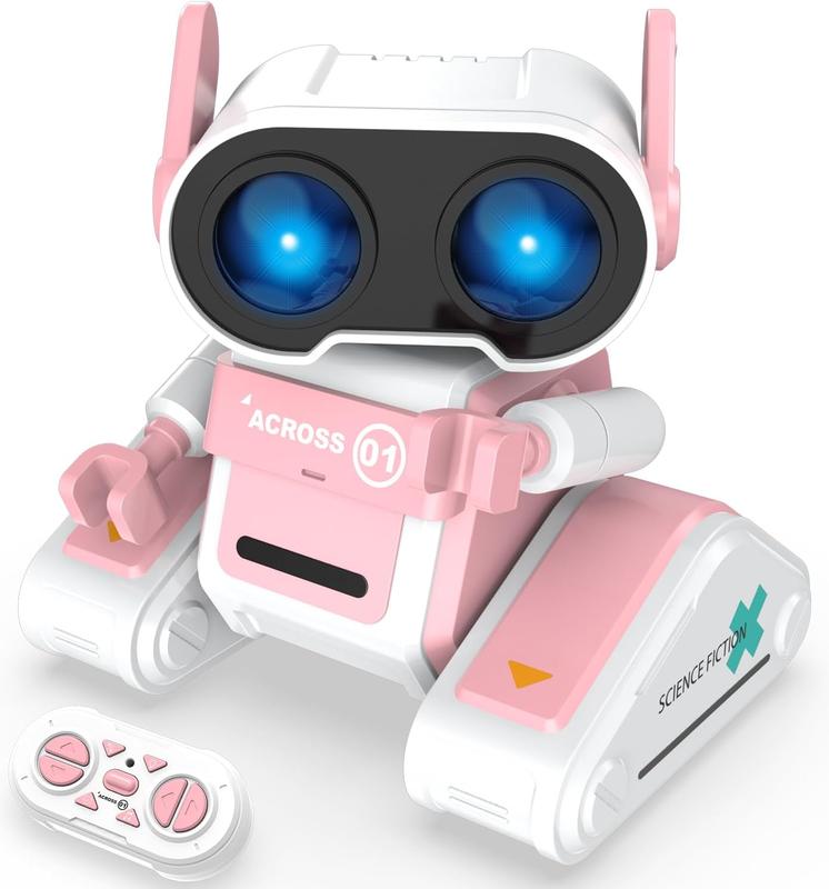 RC Robot Toys for Kids, Rechargeable Remote Control Robot Toy for Boys & Girls, with Auto Demo, Dance Moves, Music, Shining 7 Colors LED Eyes & Flexible Head, Ears & Arms