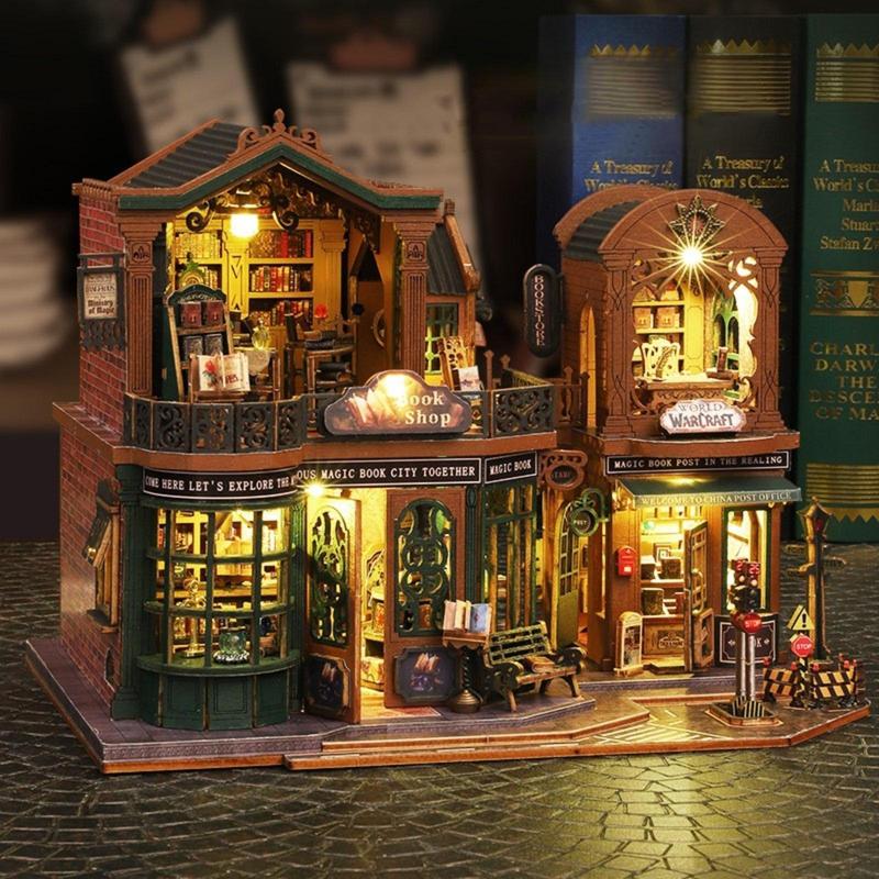 DIY Wooden Bookstore Model Kit, 1 Count DIY Bookstore Model Kit for Christmas Gift, Desktop Decoration, DIY Wooden Craft Kit for Adults, Birthday Gift