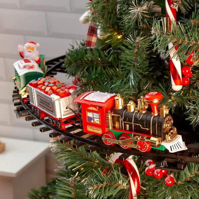 Christmas Train Electric Toys Christmas Tree Decoration Train Track Frame Railway Car with Sound&Light Rail Car Christmas Gifts