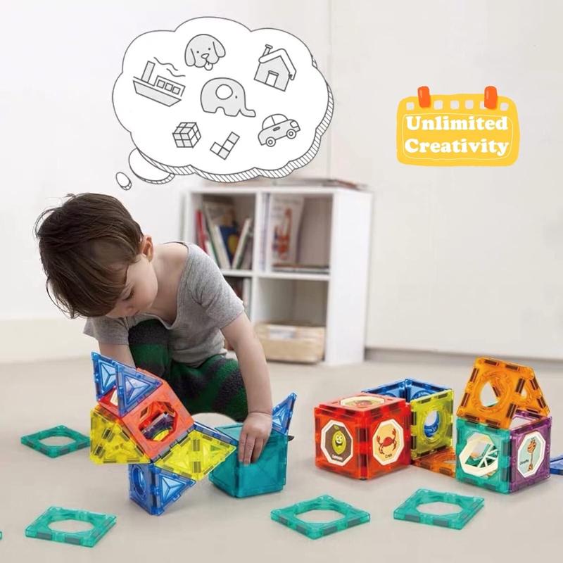 Building toys, glow-in-the-dark magnetic tiles marble run super set - 48-134 complete pieces STEM light-up magnetic blocks - 3-inch tiles are perfect for parent-child interaction building toy building set building brick magnet  blocks