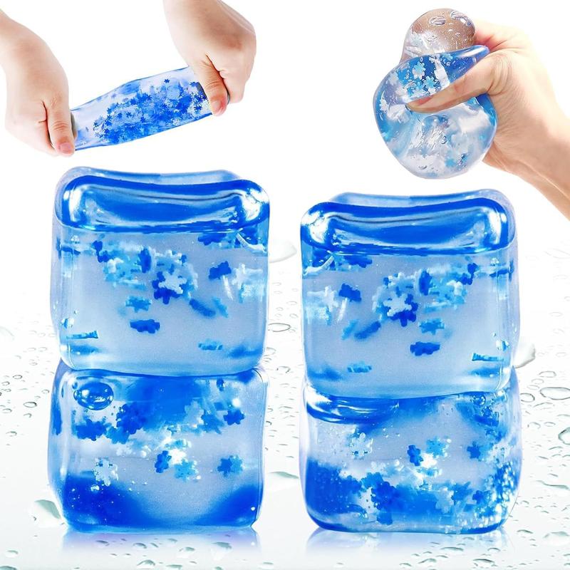 Stress Cube Fidget Toy TPR Slow Rebound Anxiety Relief Liquid Snowflake Filled Square Ice Cube Squishes Sensory Toy fake  globbles fushigi  ball