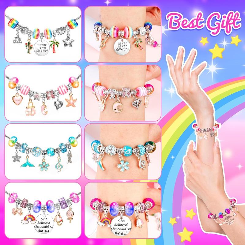 Charm Bracelet Making Kit, Toy for Girl 8-12 Beads Craft Set for 5 6 7 8 9 10 11 12 Year Old Teenage Birthday Gift