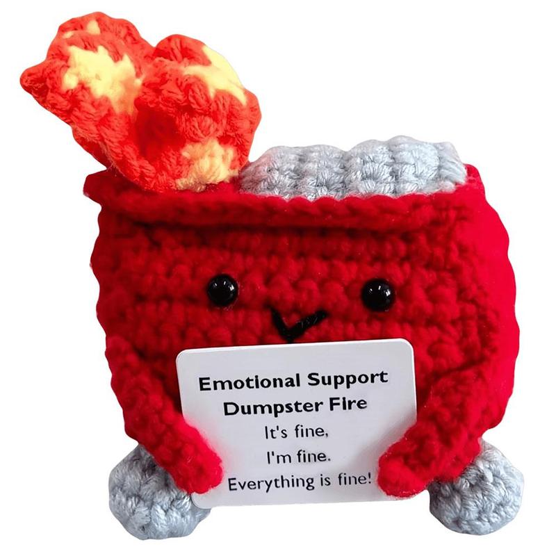 Emotional Support Dumpster Fire with Encouraging Card Positive Crochet Dumpster Fire Funny Gifts for Coworkers Friends