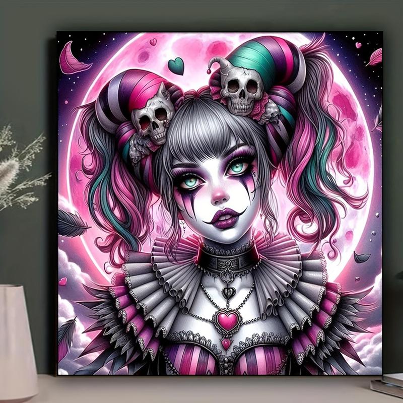 Cartoon Skull Clown Pattern DIY Diamond Art Painting Without Frame, DIY 5D Diamond Arts Painting Kit, Wall Art Decor For Home Living Room Bedroom