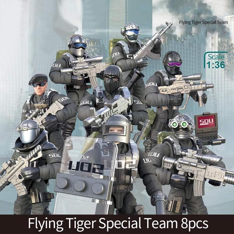 8 pcs Special Forces Mini Action Figure with Military Weapons and Accessories each measures about 2