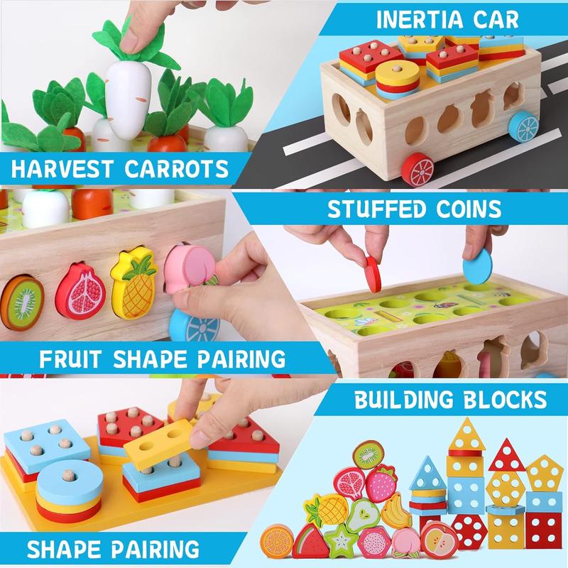 Toddlers Montessori Educational Toys For Boys 3 4 Year Old Girls, Wood Shape Classification Toys For Gifts For Children 3-6, Wood Preschool Carrot Harvest Game