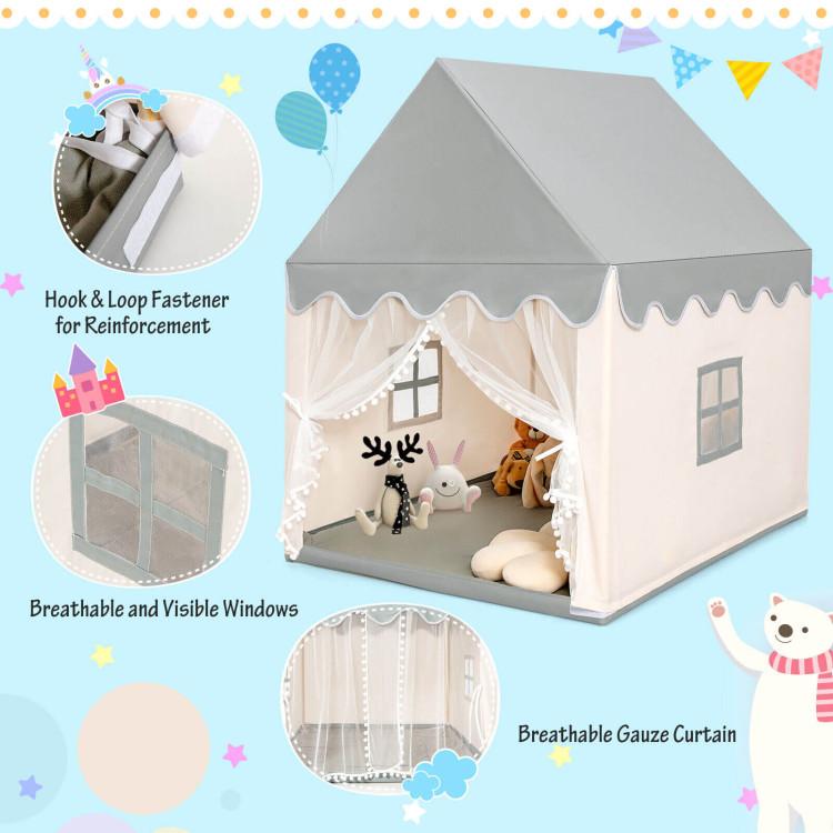 Costzon - Kids Large Play Castle Fairy Tent with Mat, Large Playhouse w Washable Mat, Windows, Solid Wood Frame, Indoor Outdoor Princess Tent for Children Boys & Girls, Castle Fairy Tent, Holiday Birthday Gift