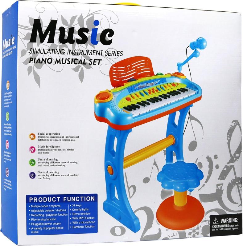 Kids Piano Keyboard with Microphone and Stool  37 Key Electronic Musical Toy with Colorful Lights for Toddlers Ages 3 and Up