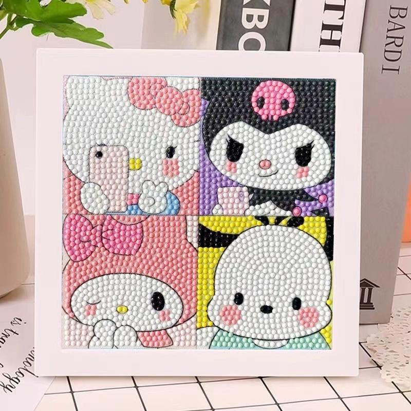 Hello Kitty Pattern DIY Diamond Art Painting Kit with Frame, 1 Set 5D DIY Cute Diamond Art Painting Kit, DIY Decor Painting for Bedroom