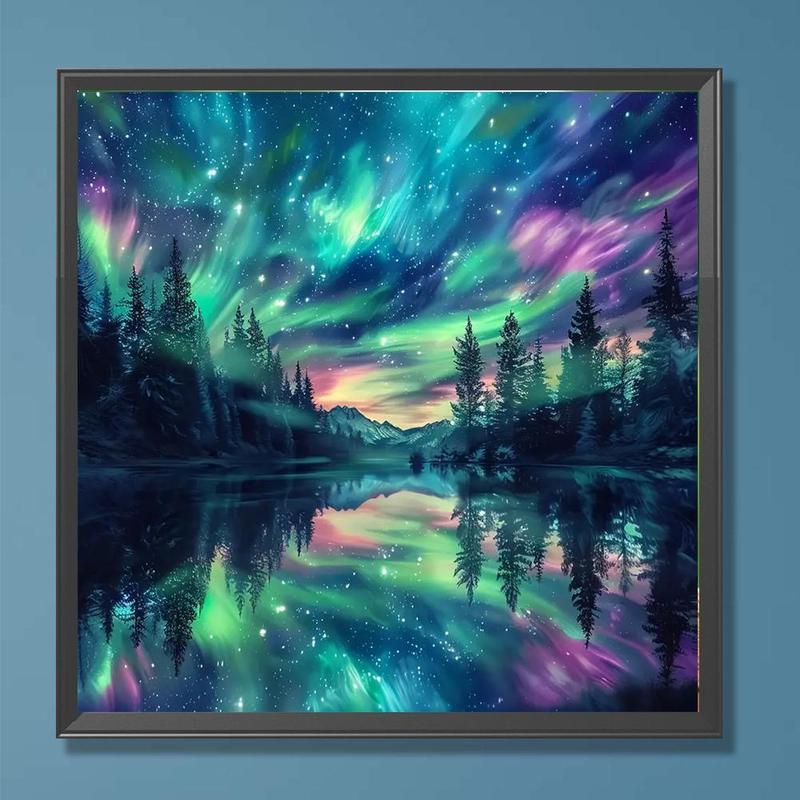 Aurora Landscape Pattern DIY Diamond Arts Colorful Painting Kit without Frame, DIY 5D Diamond Arts Colorful Painting Kit, Wall Art Decor for Home